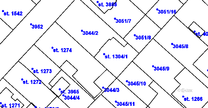 Parcela st. 1304/1 v KÚ Lanškroun, Katastrální mapa