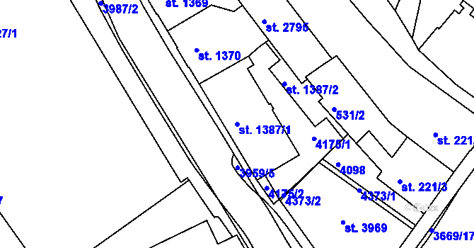 Parcela st. 1387/1 v KÚ Lanškroun, Katastrální mapa