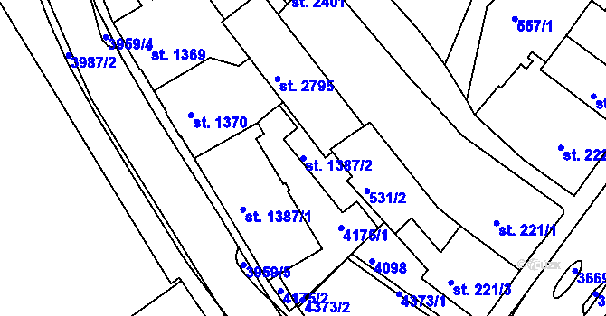 Parcela st. 1387/2 v KÚ Lanškroun, Katastrální mapa