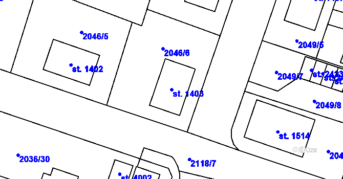 Parcela st. 1403 v KÚ Lanškroun, Katastrální mapa