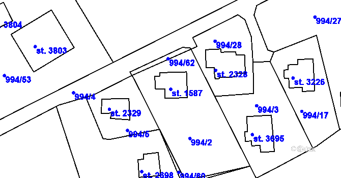 Parcela st. 1587 v KÚ Lanškroun, Katastrální mapa