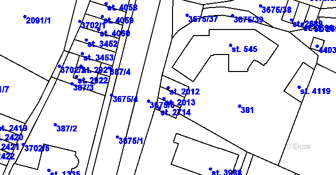 Parcela st. 2012 v KÚ Lanškroun, Katastrální mapa