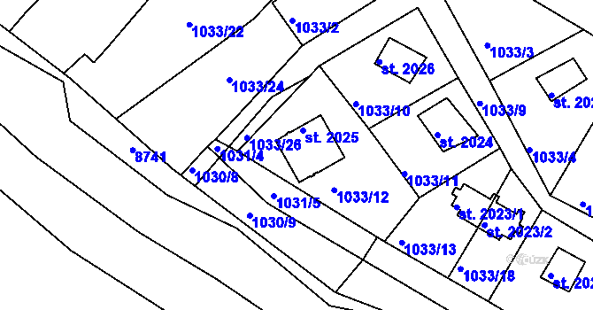 Parcela st. 2025 v KÚ Lanškroun, Katastrální mapa