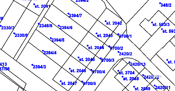 Parcela st. 2044 v KÚ Lanškroun, Katastrální mapa