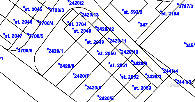 Parcela st. 2050 v KÚ Lanškroun, Katastrální mapa