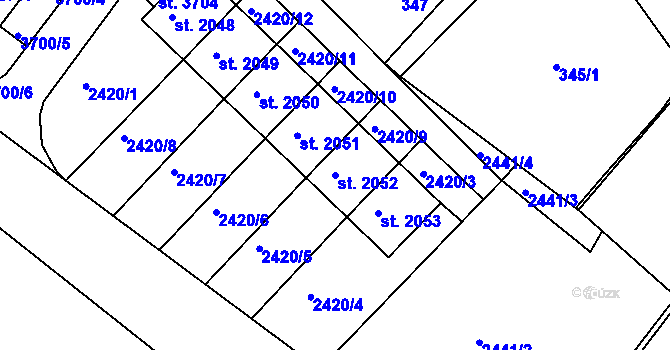 Parcela st. 2052 v KÚ Lanškroun, Katastrální mapa
