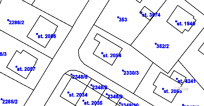 Parcela st. 2054 v KÚ Lanškroun, Katastrální mapa