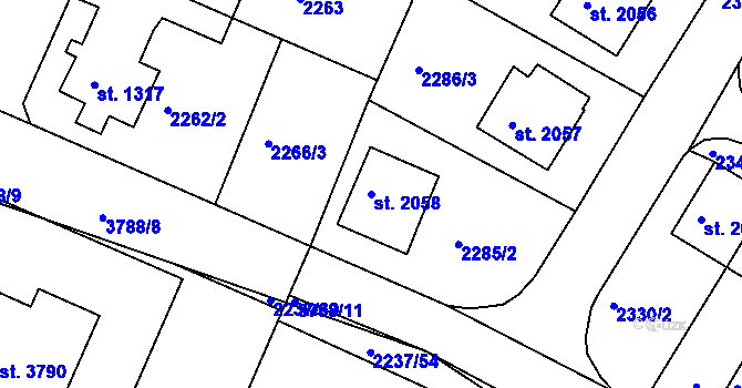 Parcela st. 2058 v KÚ Lanškroun, Katastrální mapa