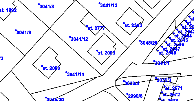 Parcela st. 2089 v KÚ Lanškroun, Katastrální mapa
