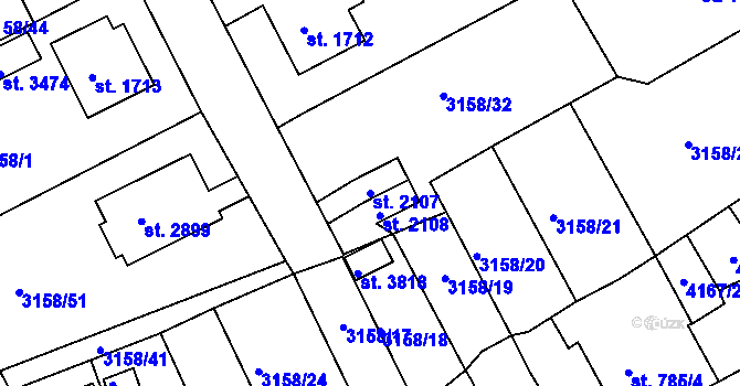 Parcela st. 2107 v KÚ Lanškroun, Katastrální mapa