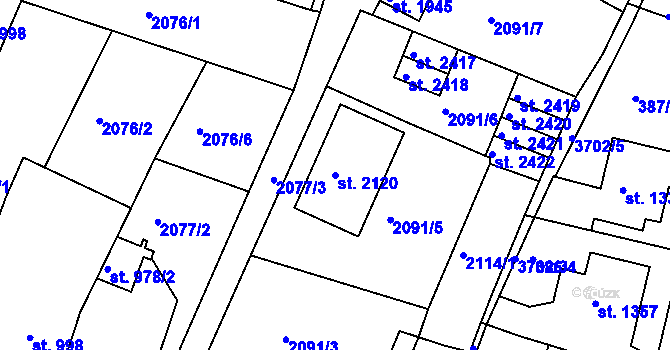 Parcela st. 2120 v KÚ Lanškroun, Katastrální mapa