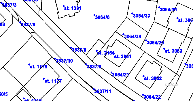 Parcela st. 2165 v KÚ Lanškroun, Katastrální mapa
