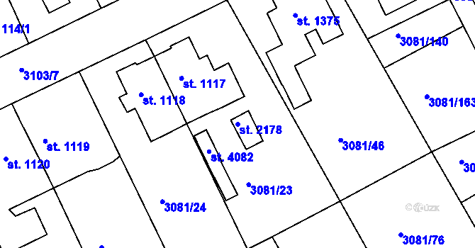 Parcela st. 2178 v KÚ Lanškroun, Katastrální mapa