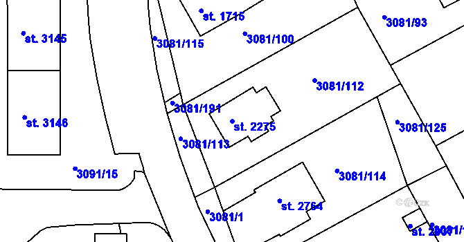 Parcela st. 2275 v KÚ Lanškroun, Katastrální mapa