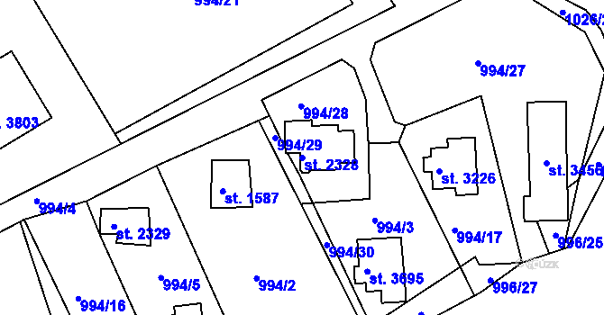 Parcela st. 2328 v KÚ Lanškroun, Katastrální mapa