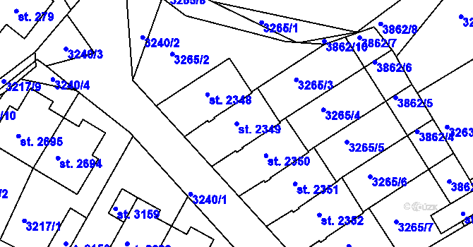 Parcela st. 2349 v KÚ Lanškroun, Katastrální mapa