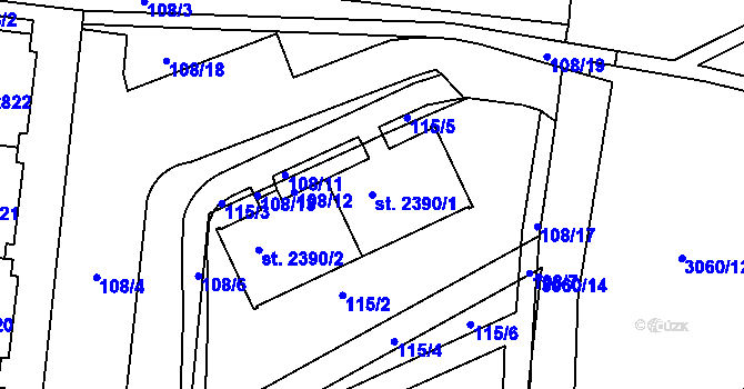 Parcela st. 2390/1 v KÚ Lanškroun, Katastrální mapa