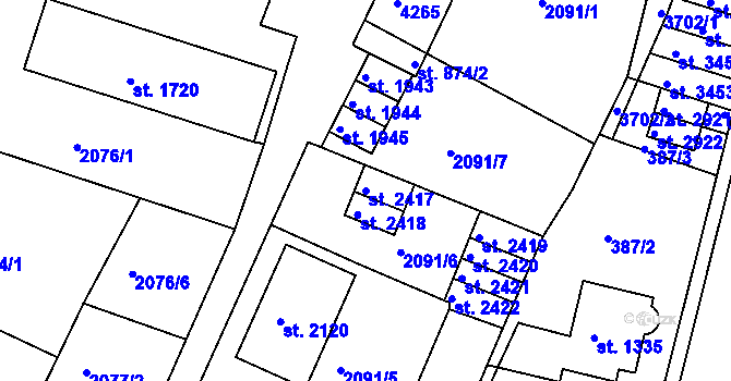 Parcela st. 2417 v KÚ Lanškroun, Katastrální mapa