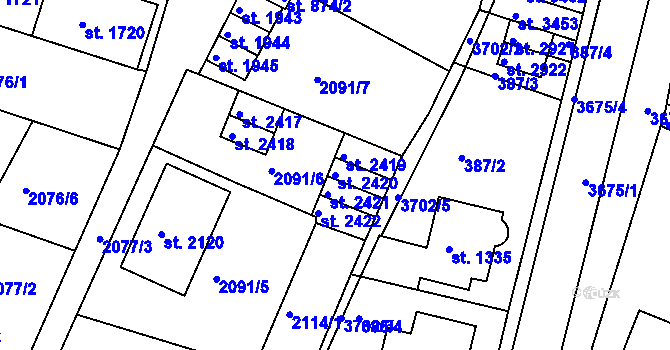 Parcela st. 2420 v KÚ Lanškroun, Katastrální mapa