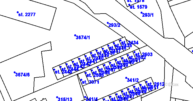 Parcela st. 2438 v KÚ Lanškroun, Katastrální mapa