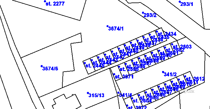 Parcela st. 2442 v KÚ Lanškroun, Katastrální mapa