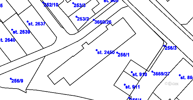 Parcela st. 2450 v KÚ Lanškroun, Katastrální mapa