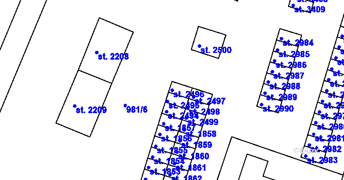 Parcela st. 2496 v KÚ Lanškroun, Katastrální mapa