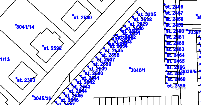 Parcela st. 2536 v KÚ Lanškroun, Katastrální mapa