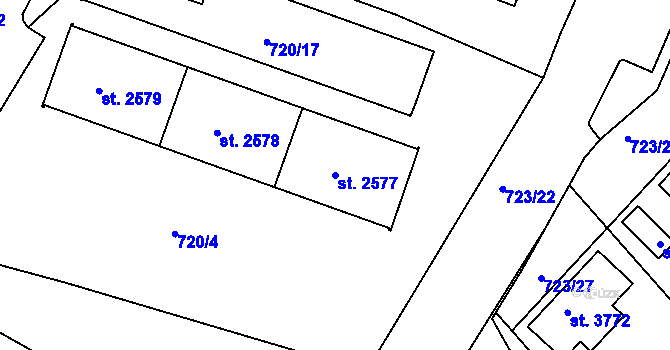 Parcela st. 2577 v KÚ Lanškroun, Katastrální mapa