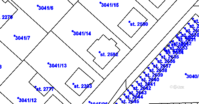Parcela st. 2592 v KÚ Lanškroun, Katastrální mapa