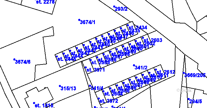 Parcela st. 2597 v KÚ Lanškroun, Katastrální mapa