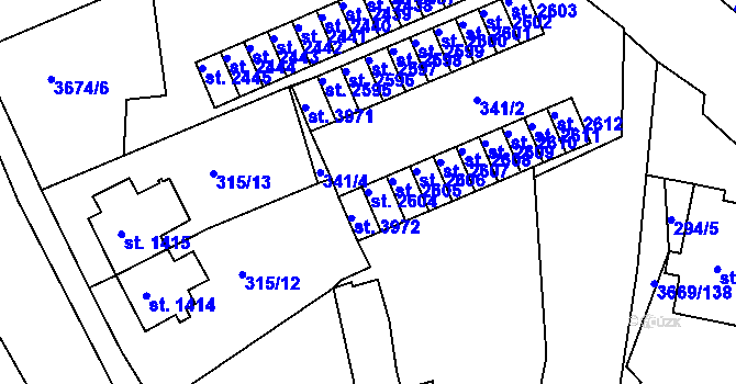 Parcela st. 2604 v KÚ Lanškroun, Katastrální mapa