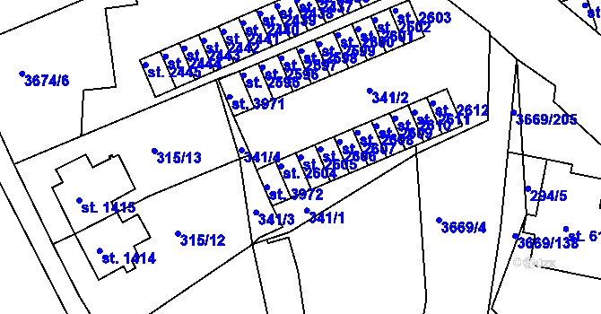 Parcela st. 2605 v KÚ Lanškroun, Katastrální mapa