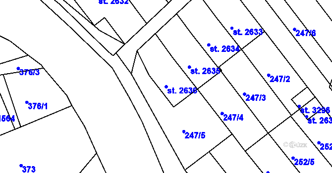 Parcela st. 2636 v KÚ Lanškroun, Katastrální mapa