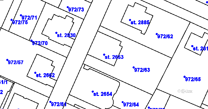 Parcela st. 2653 v KÚ Lanškroun, Katastrální mapa