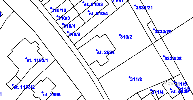 Parcela st. 2684 v KÚ Lanškroun, Katastrální mapa