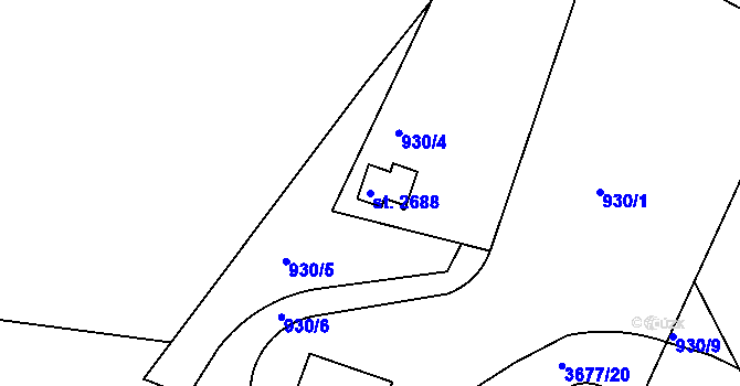 Parcela st. 2688 v KÚ Lanškroun, Katastrální mapa