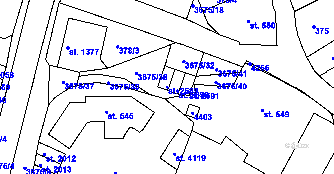 Parcela st. 2689 v KÚ Lanškroun, Katastrální mapa