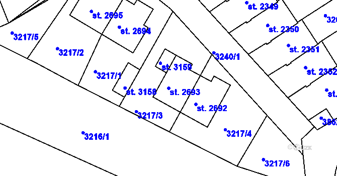 Parcela st. 2693 v KÚ Lanškroun, Katastrální mapa