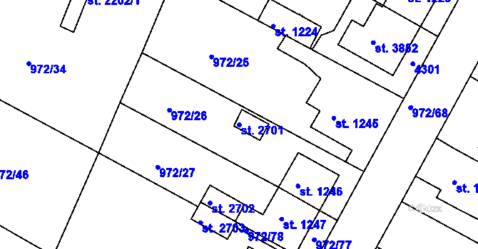 Parcela st. 2701 v KÚ Lanškroun, Katastrální mapa