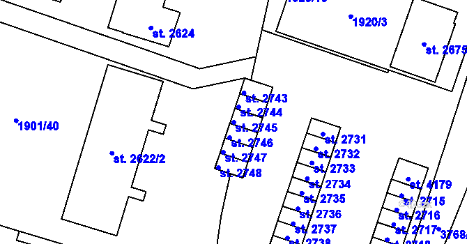 Parcela st. 2745 v KÚ Lanškroun, Katastrální mapa