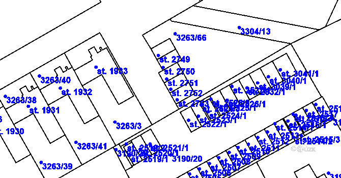 Parcela st. 2752 v KÚ Lanškroun, Katastrální mapa