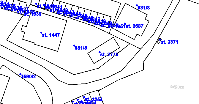 Parcela st. 2775 v KÚ Lanškroun, Katastrální mapa