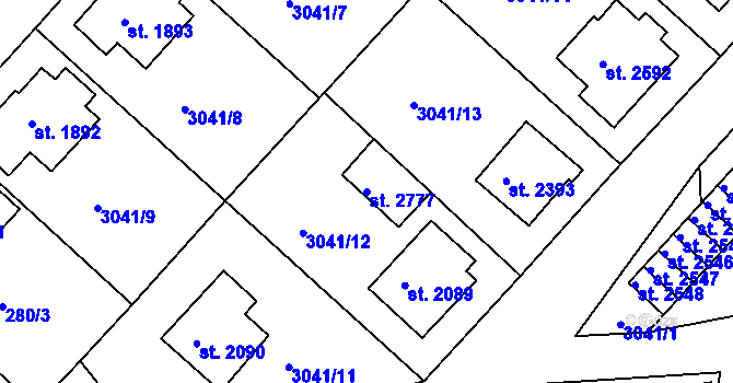 Parcela st. 2777 v KÚ Lanškroun, Katastrální mapa