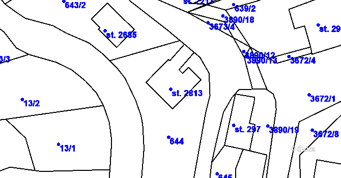 Parcela st. 2813 v KÚ Lanškroun, Katastrální mapa