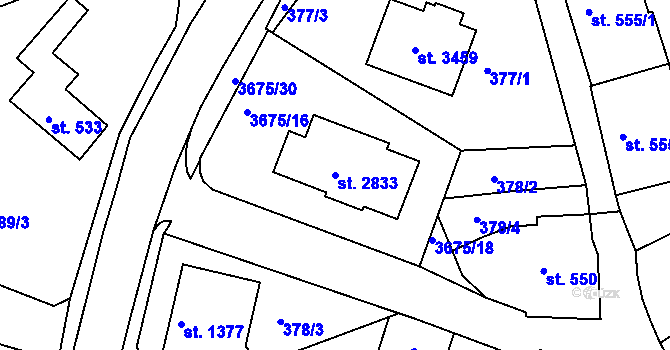 Parcela st. 2833 v KÚ Lanškroun, Katastrální mapa
