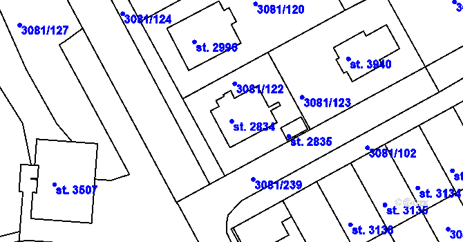 Parcela st. 2834 v KÚ Lanškroun, Katastrální mapa