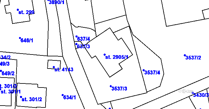 Parcela st. 2905/1 v KÚ Lanškroun, Katastrální mapa