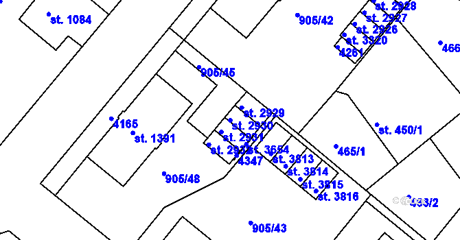 Parcela st. 2930 v KÚ Lanškroun, Katastrální mapa
