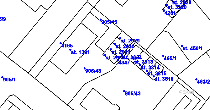 Parcela st. 2932 v KÚ Lanškroun, Katastrální mapa